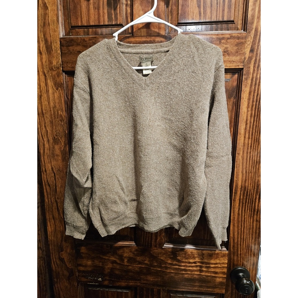 LL Bean Vintage Alpaca Wool V-Neck Sweater Mens Large Brown 0QY74 Made in Peru